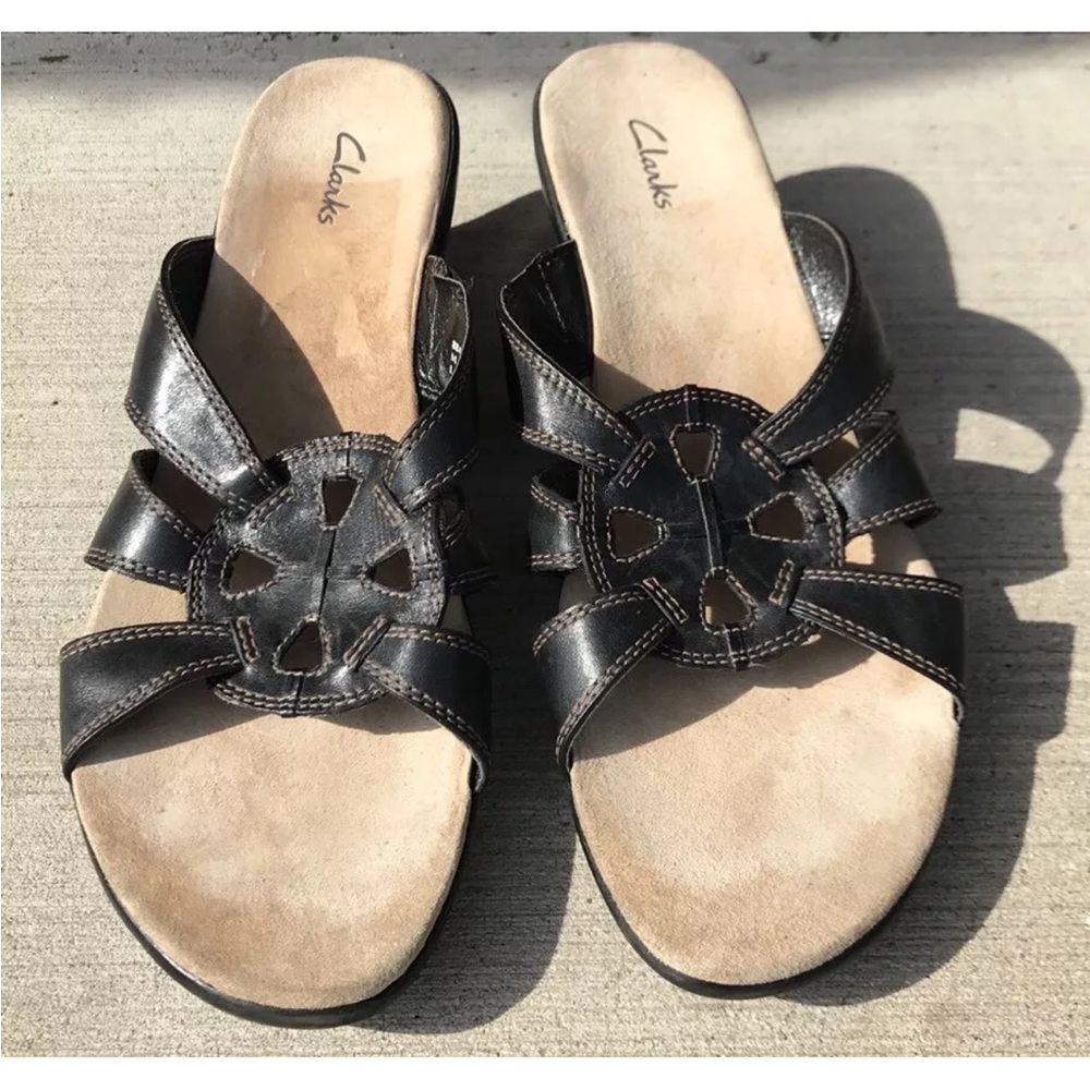 CLARKS Brown Leather Wedge Sandals Women Size 9 M (88455)